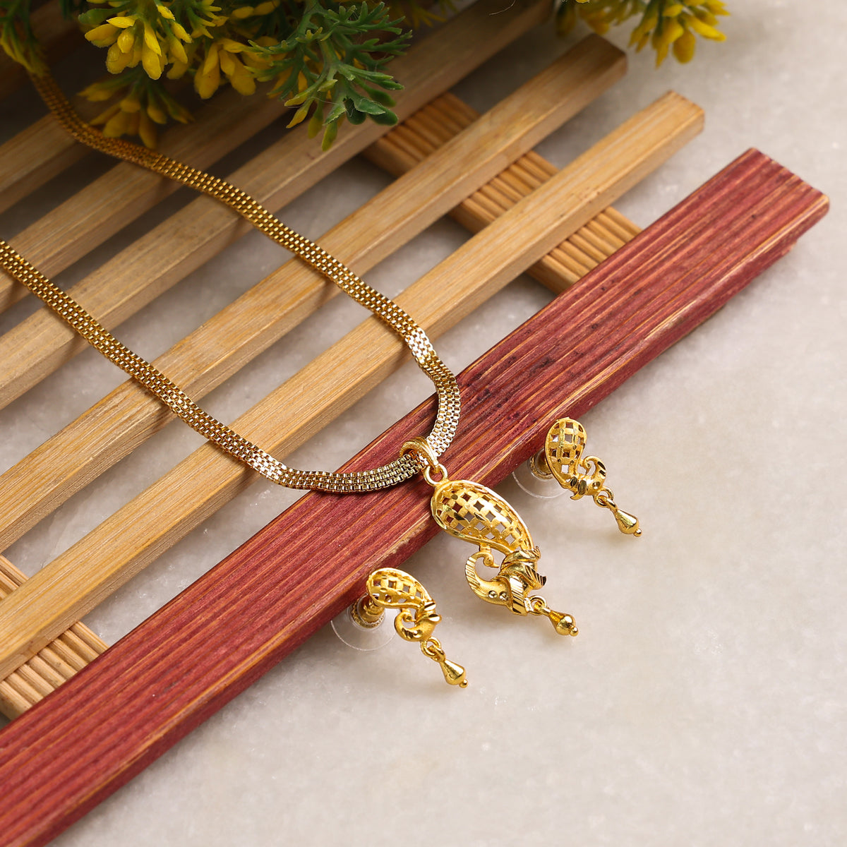One-Gram Gold Chain Pendant Set with Tops