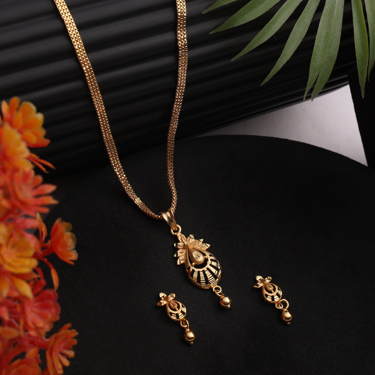 One-Gram Gold Chain Pendant Set with Matching Tops for Women ( 3 Line Chain )