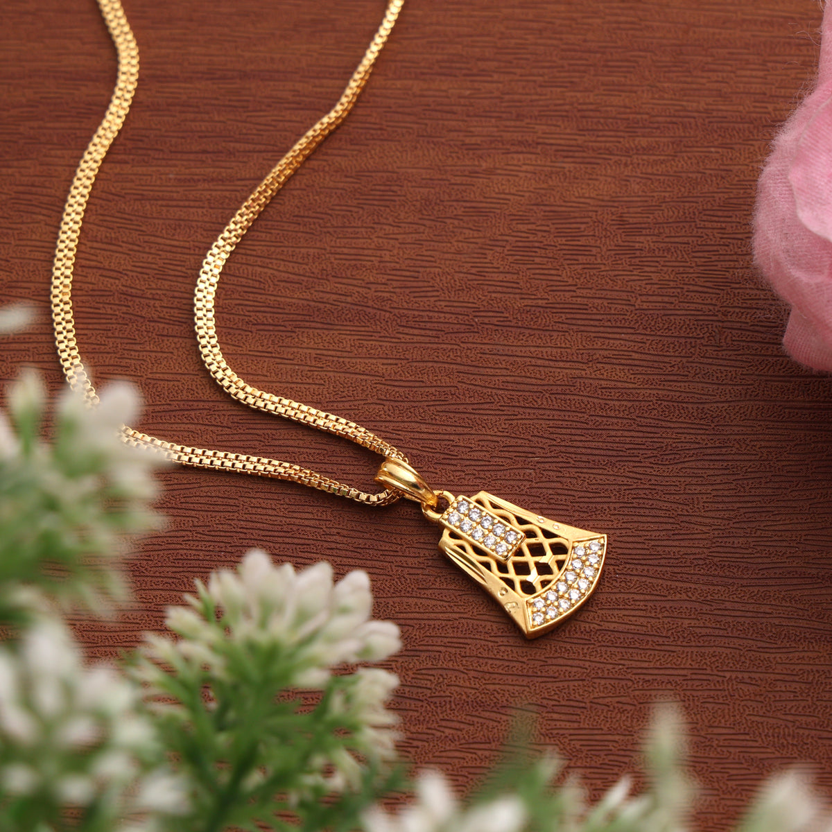18K Gold Coated Pendant Necklace – Anti-Tarnish Finish ( 2 Line Chain )