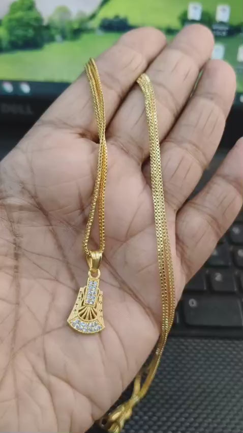 18K Gold Coated Pendant Necklace – Anti-Tarnish Finish ( 2 Line Chain )